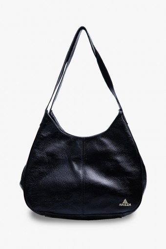 Bolsa Feminina Estilo Saco com 3  Divisorias em Couro Legítimo  Preto