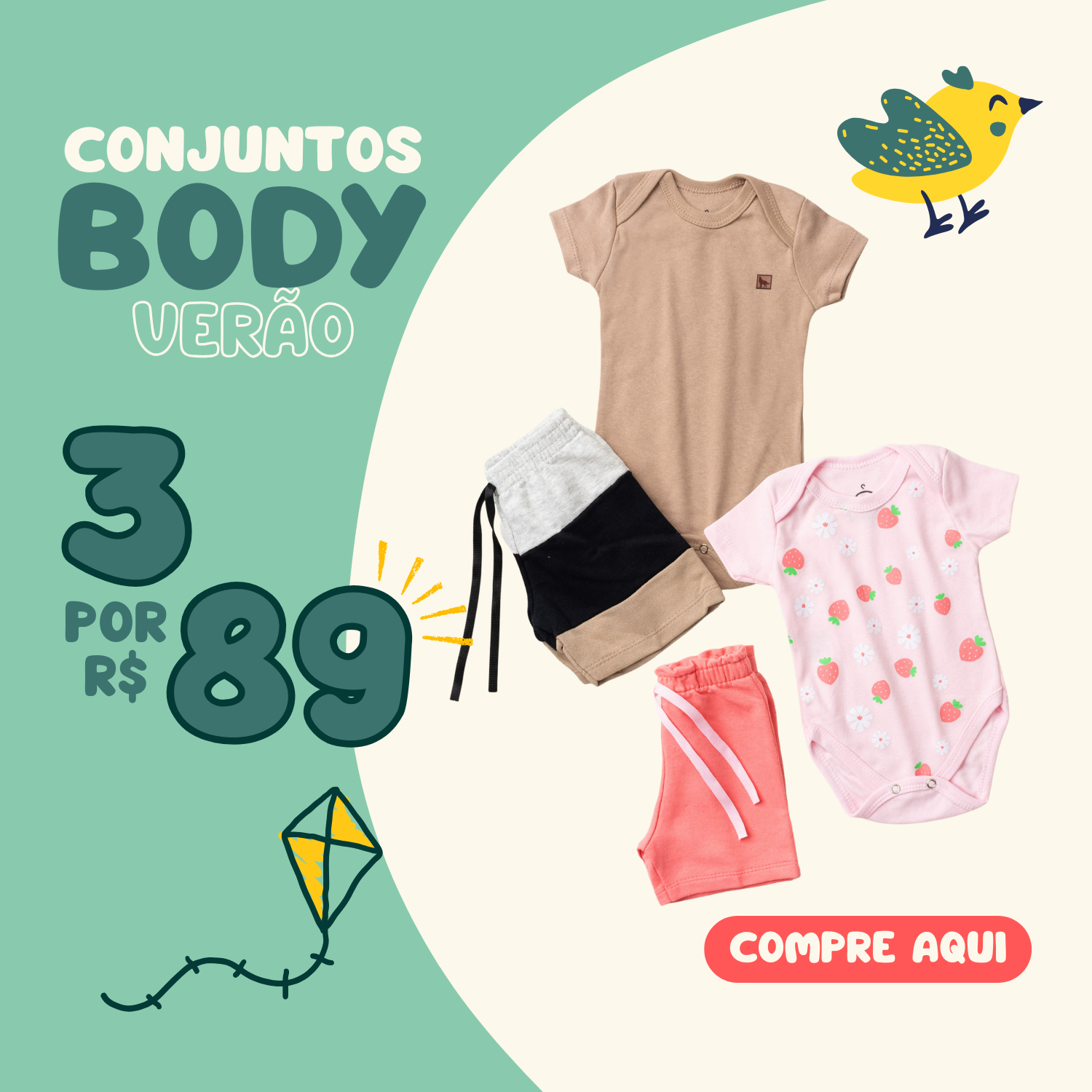 Conjuntos Body Verão 3 por R$ 89