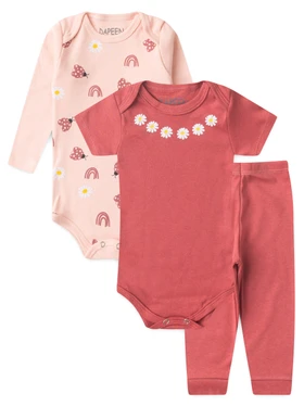 Kit Body Bebê Menina Suedine Joaninhas e Flores