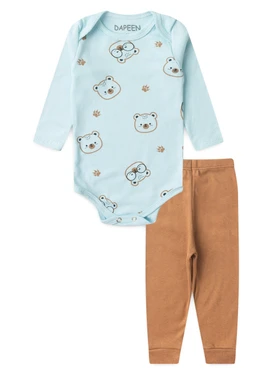 Conjunto Body Bebê Menino Suedine Pegadas Fofas
