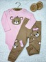 Kit Body Bebê Menina Suedine Ursinha Rosa