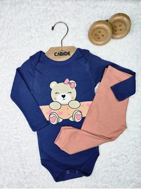 Conjunto Body Bebê Menina Suedine Ursinha