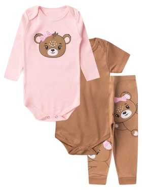 Kit Body Bebê Menina Suedine Ursinha Rosa