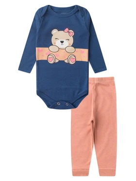 Conjunto Body Bebê Menina Suedine Ursinha