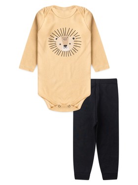 Conjunto Body Bebê Unissex Suedine Leão
