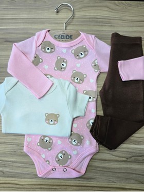Kit Body Bebê Menina Suedine Doce Ursinha