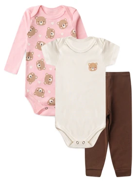 Kit Body Bebê Menina Suedine Doce Ursinha