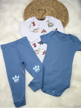 Kit Body Bebê Menino Suedine Dinossauros