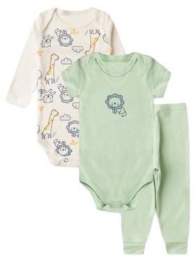 Kit Body Bebê Menino Suedine Zoo Encantado
