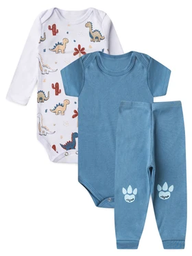 Kit Body Bebê Menino Suedine Dinossauros