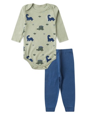 Conjunto Body Bebê Menino Suedine Dino