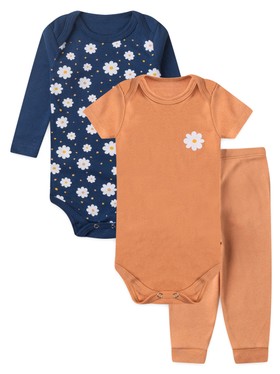 Kit Body Bebê Menina Suedine Poá Floral