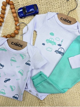 Kit Body Bebê Menino Suedine Carrinhos