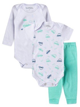Kit Body Bebê Menino Suedine Carrinhos