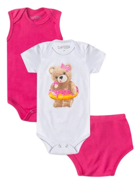 Kit Body e Tapa Fralda Bebê Menina Donuts