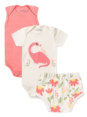 Kit Body e Tapa Fralda Bebê Menina Mamãe Dino
