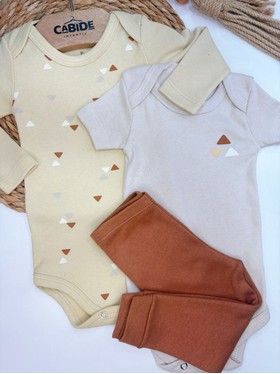 Kit Body Bebê Menino Suedine Minimalista Triangulo