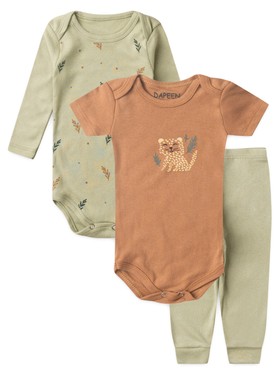 Kit Body Bebê Menino Suedine Minimalista Folhas
