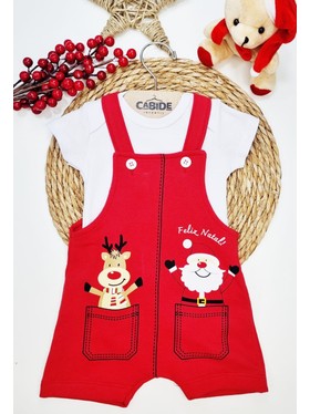 Conjunto Jardineira Bebê Unissex Suedine Feliz Natal