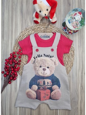 Conjunto Jardineira Bebê Unissex Suedine Natal Brinquedo