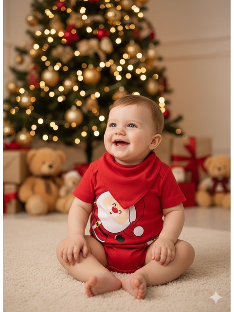 Kit Macacão Bebê Unissex Suedine Natal Papai Noel