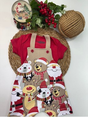 Conjunto Jardineira Bebê Unissex Suedine Natal Festa