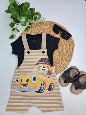 Conjunto Jardineira Bebê Menino Suedine Urso Aventureiro