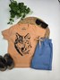 Conjunto Infantil Menino Camiseta Bermuda Lobo Geometrico