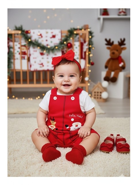 Conjunto Jardineira Bebê Unissex Suedine Feliz Natal