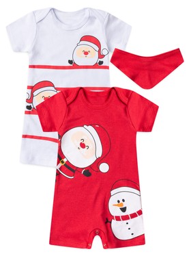 Kit Macacão Bebê Unissex Suedine Natal Papai Noel