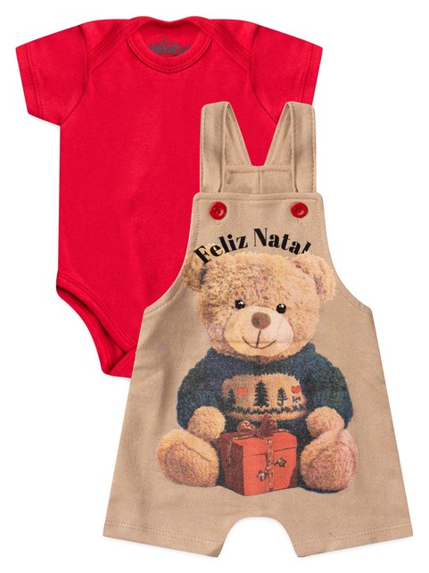 Conjunto Jardineira Bebê Unissex Suedine Natal Brinquedo