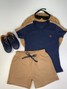 Conjunto Infantil Menino Camiseta Bermuda Recortes Marinho