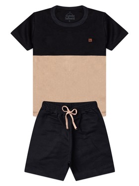 Conjunto Infantil Menino Camiseta Bermuda Lobo Patch