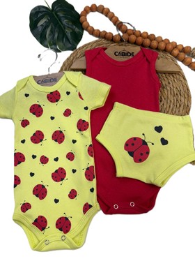 Kit Body e Tapa Fralda Bebê Menina Joaninha