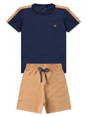Conjunto Infantil Menino Camiseta Bermuda Recortes Marinho