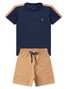 Conjunto Infantil Menino Camiseta Bermuda Recortes Marinho