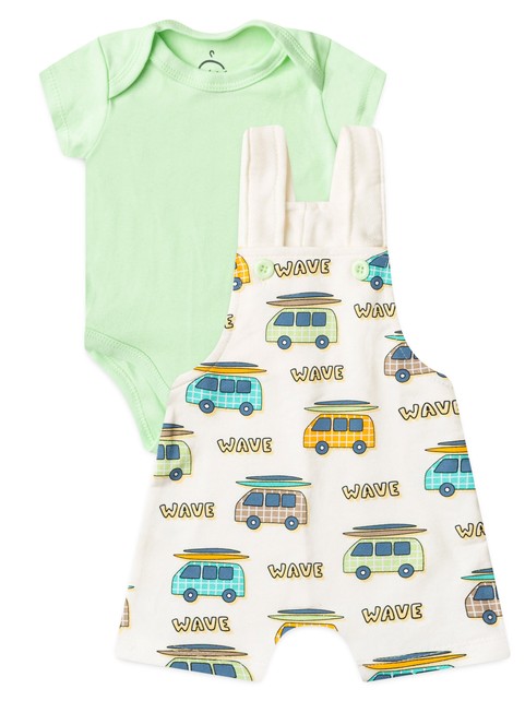 Conjunto Jardineira Bebê Menino Suedine Combi