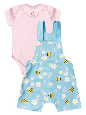 Conjunto Jardineira Bebê Menina Suedine Abelhas