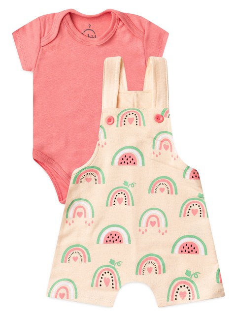 Conjunto Jardineira Bebê Menina Suedine Arco-íris