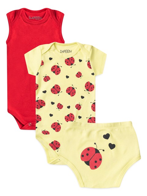 Kit Body e Tapa Fralda Bebê Menina Joaninha