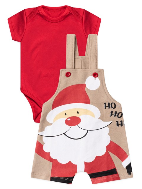 Conjunto Jardineira Bebê Unissex Suedine Natal Ho Ho Ho