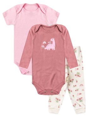 Kit Body Bebê Menina Suedine Dinossaurinho