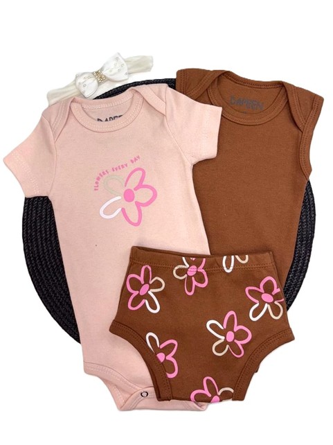 Kit Body e Tapa Fralda Bebê Menina Flores
