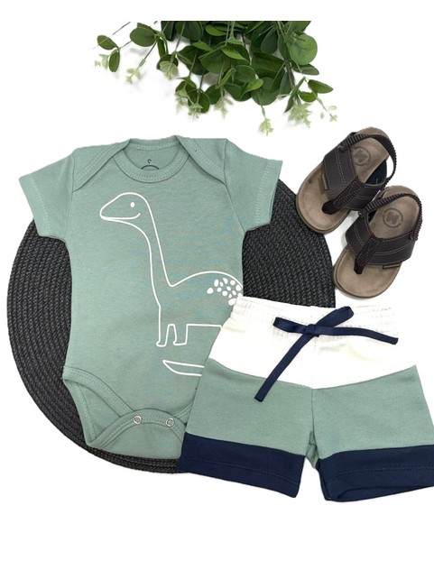 Conjunto Bebê Menino Body e Bermuda Moletinho Dino Baby