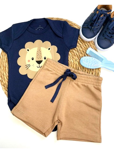 Conjunto Bebê Menina Body e Bermuda Moletinho Sun Day
