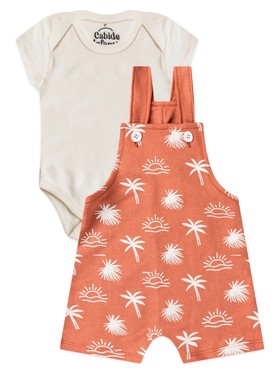 Conjunto Jardineira Bebê Menino Suedine Coqueiros