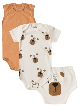 Kit Body e Tapa Fralda Bebê Unissex Ursinhos