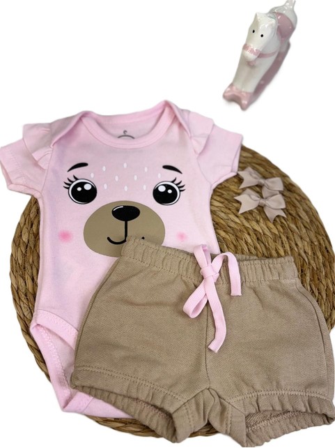 Conjunto Bebê Menina Body e Bermuda Moletinho Blush