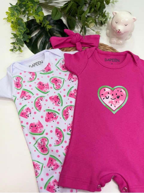 Kit Macacão Bebê Menina Suedine Melancia