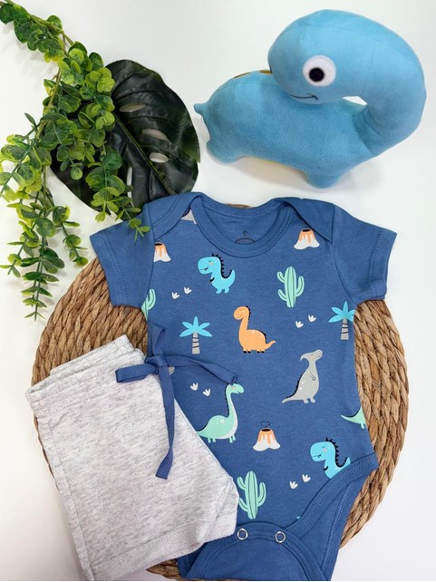 Conjunto Bebê Menino Body e Bermuda Moletinho Dino